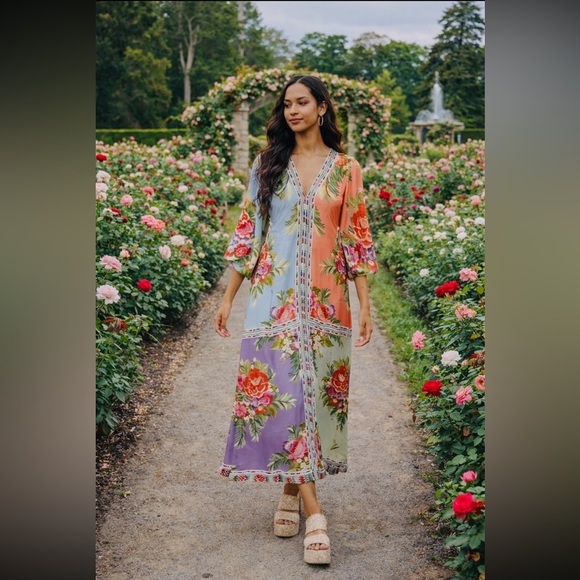 FARM Rio Dresses & Skirts - 💃🏻RARE💃🏻 Farm Rio x Anthropologie Long-Sleeve V-Neck Maxi Dress size S.